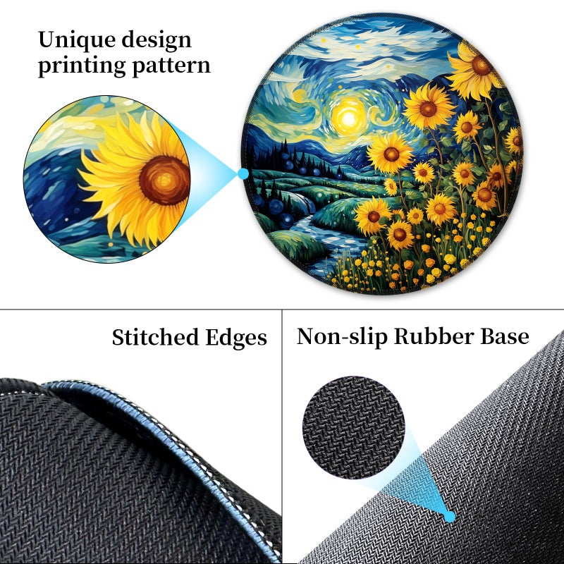 Hancynir Sunflower Mouse Pad for Desk, Floral Small Mousepad with Non-Slip Rubber Base, Round Travel Mouse Pads for Wireless Mouse Laptop, Computer Mouse Mat for Gaming Home Office Desk Accessories - Image 5